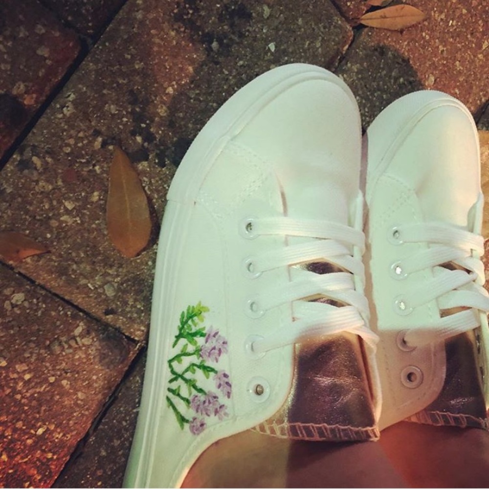 Hand embroidered slip on canvas sneakers